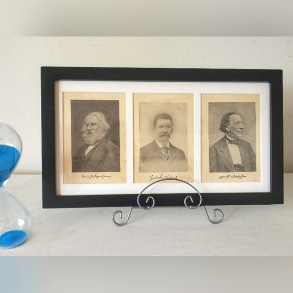 1912 School Book Pages - Solid Wood Frame - 19th Century Authors